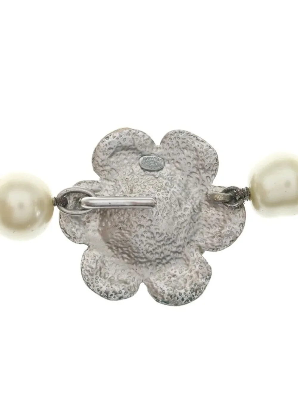 Chanel Camellia Faux Pearl Necklace Choker Silver Metal